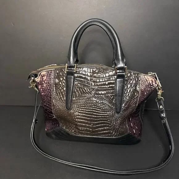 Brahmin Duxbury Croc Embossed Stachel Bag Purse Plum Brown Please READ details - Picture 3 of 12